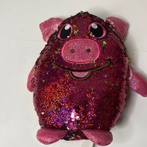 Shimmeez Pink and Gold Sequin Pig Plush Toy By Beverly Hills Teddy Bear Co. 9"